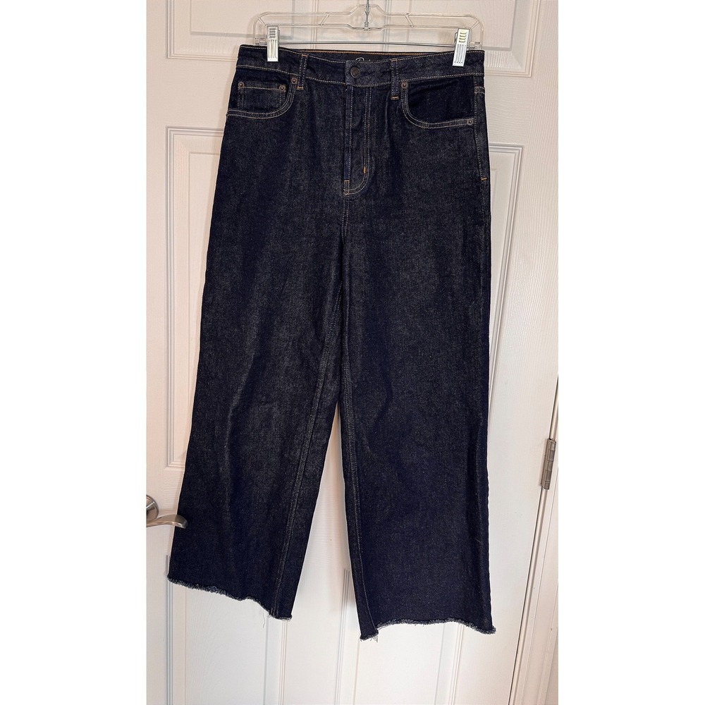 Rails Getty Crop Jeans Dark Wash Blue Denim High Rise Wide Leg Raw Hem NWT Boho - Picture 4 of 12